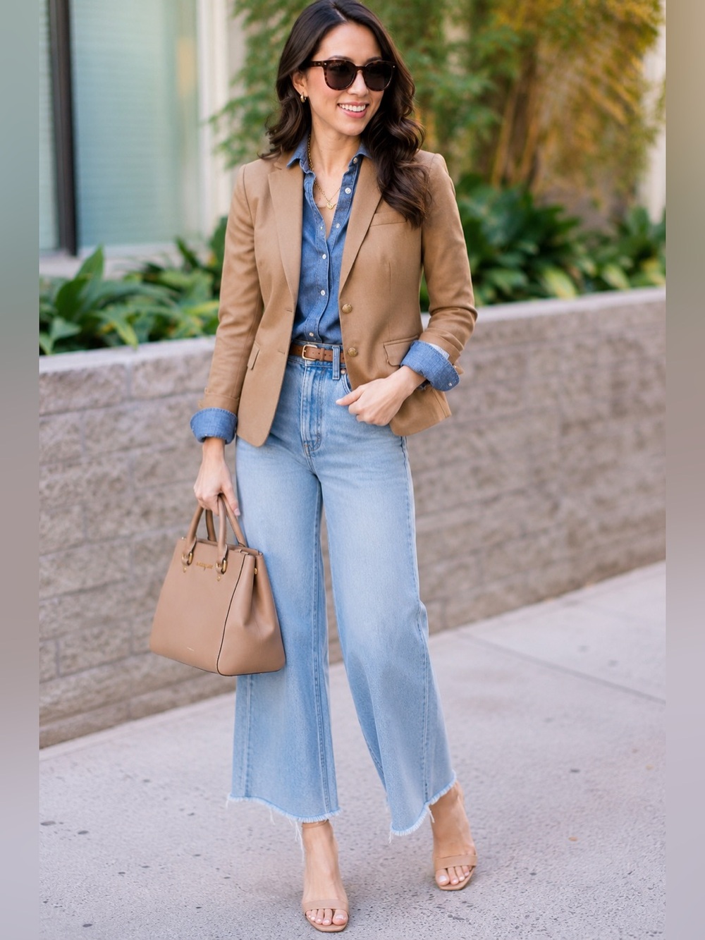 J. Crew Tan Women's Blazer with Gold Buttons